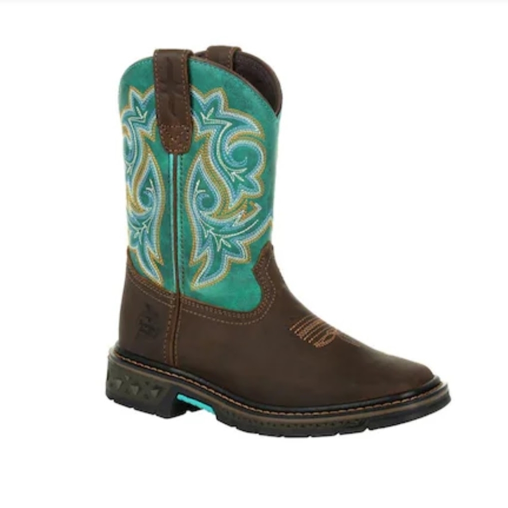 Georgia Boot Unisex Carbo-Tec Western Boots in Brown/Turquoise Size 7.5/8